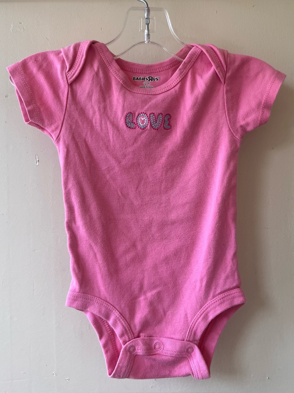 BabiesRUs Pink Embellished "LOVE" Short Sleeve One-Piece